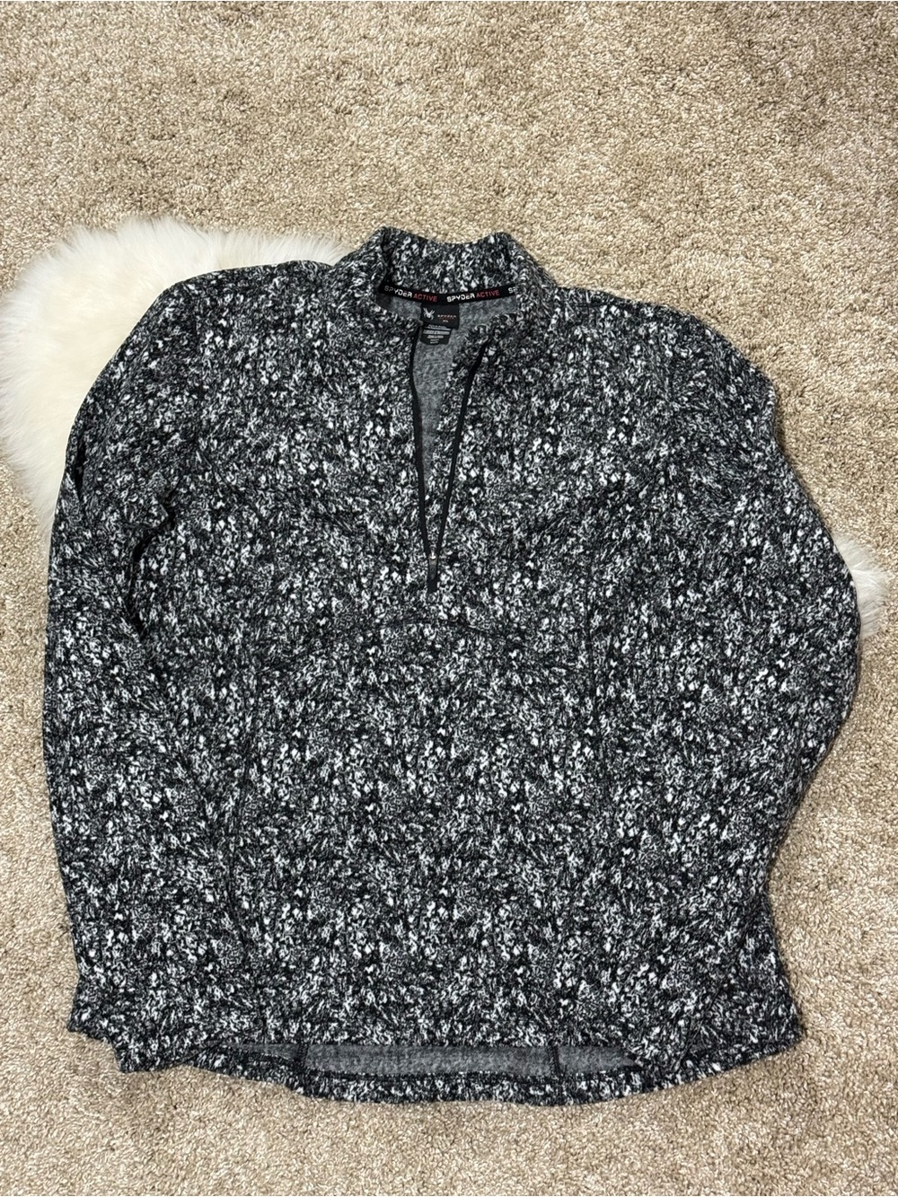 Spyder Women’s Fleece Quarter-Zip Marled Black & White Sweatshirt Size XL